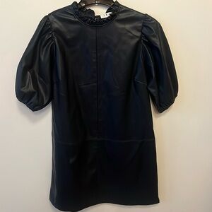 Vegan Ruffle Leather Navy Blue Dress NWT